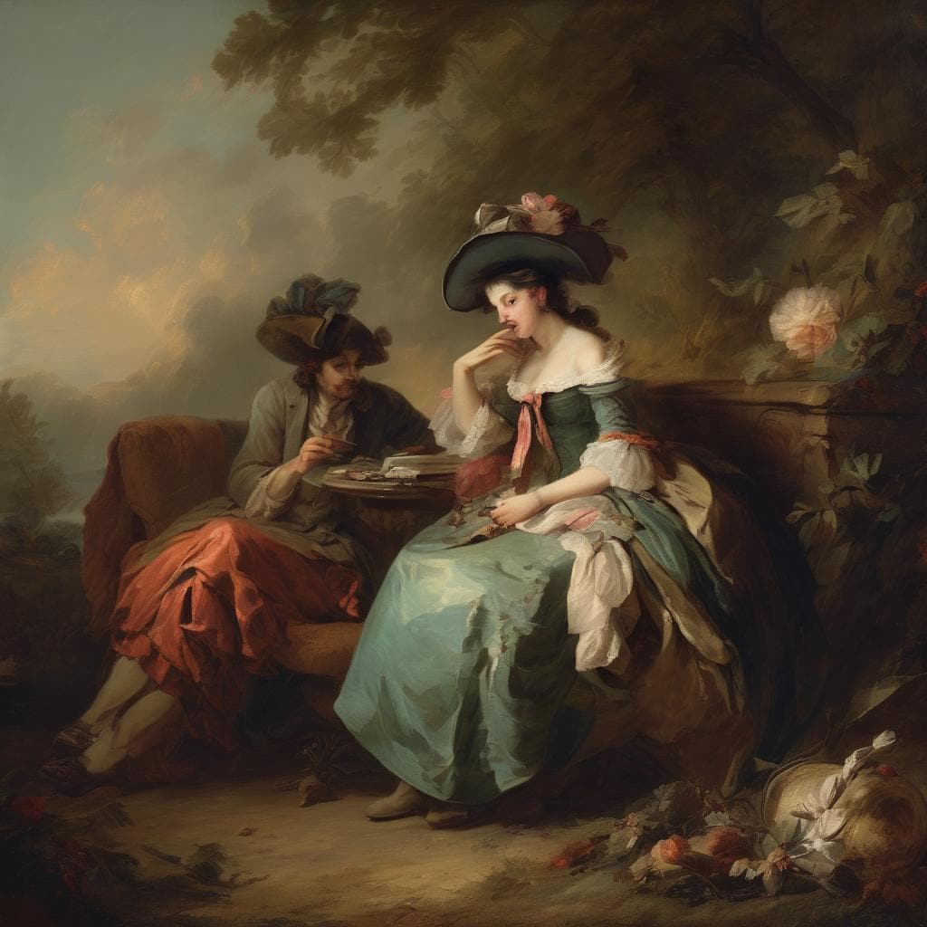 Δημιουργία και καινοτομία στη τέχνη, ρομαντική ζωγραφική με δύο figures, γυναίκα και άνδρα σε εξωτερικό περιβάλλον, τέχνη και έμπνευση.