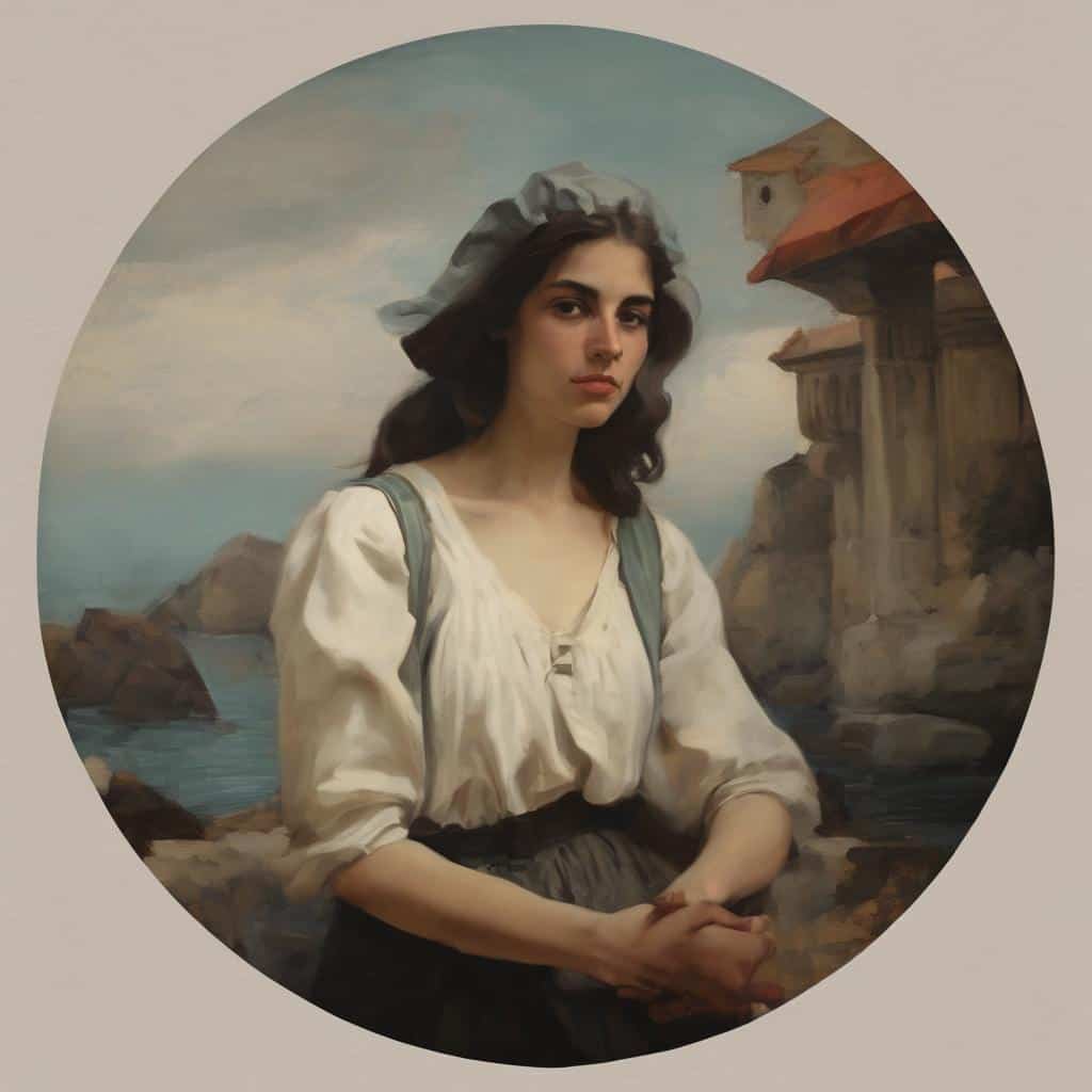 Ανθρώπινη φιγούρα σε παραδοσιακή ενδυμασία σε ζωγραφική τέχνη, δημιουργία και καινοτομία στην τέχνη, ποικιλομορφία δημιουργικής έκφρασης.