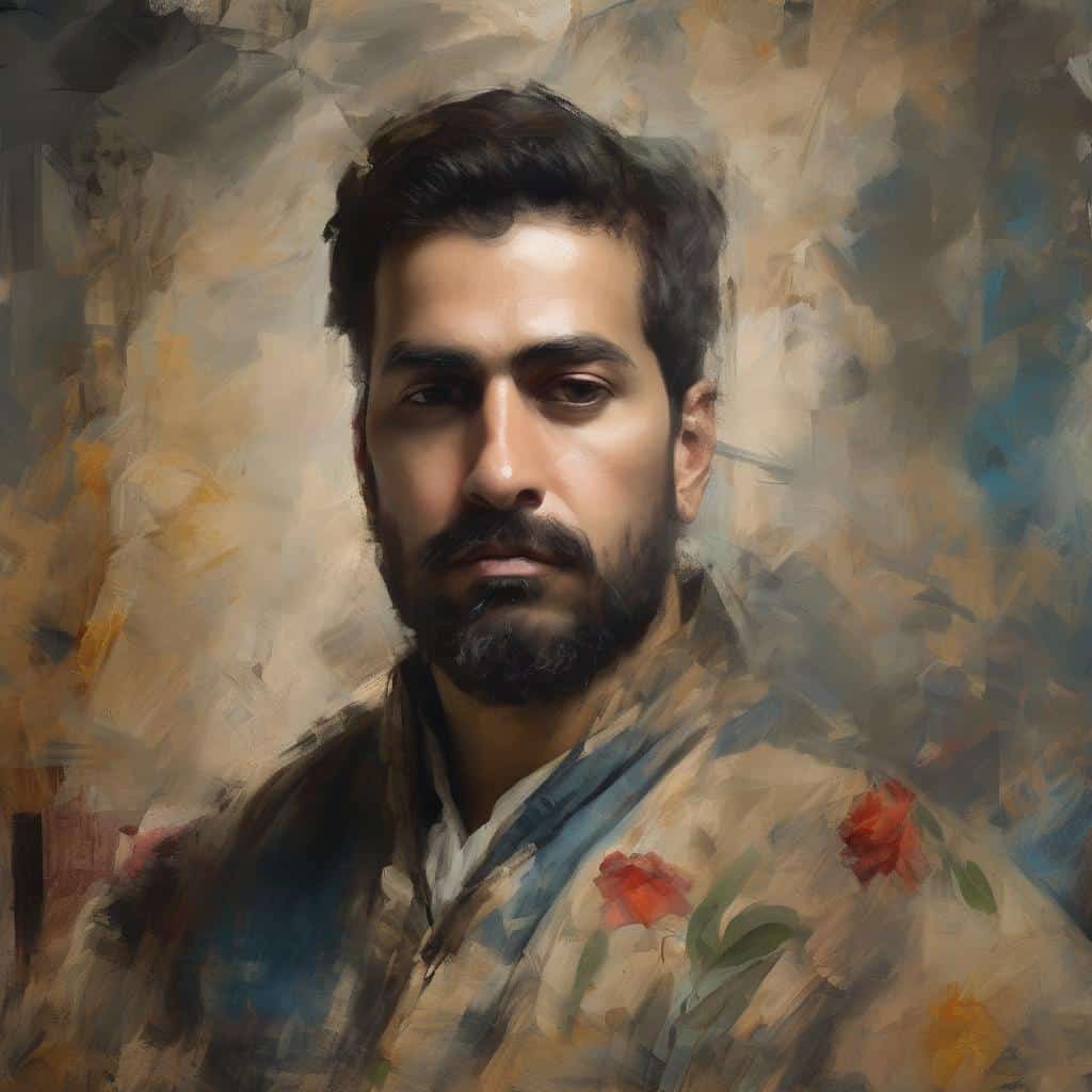 μοναδική φωτογραφία πορτρέτου άνδρα σε καμβά, τέχνη, δημιουργία και καινοτομία στην τέχνη.